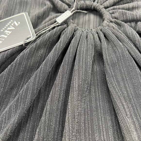 Zaful Swim Cover Up Ribbed Black V-Neck O-Ring Short Sleeve New w/Tags Size L - Picture 9 of 10